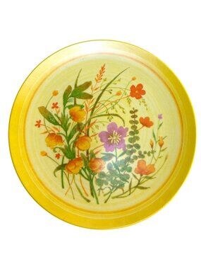 Vintage Melamine Plates Set of 6 Yellow Wildflowers 9" USA Made